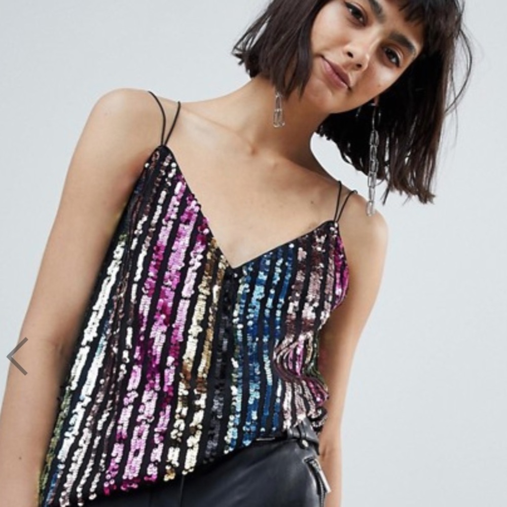 NEW ASOS sequin cami with strap detail in rainbow